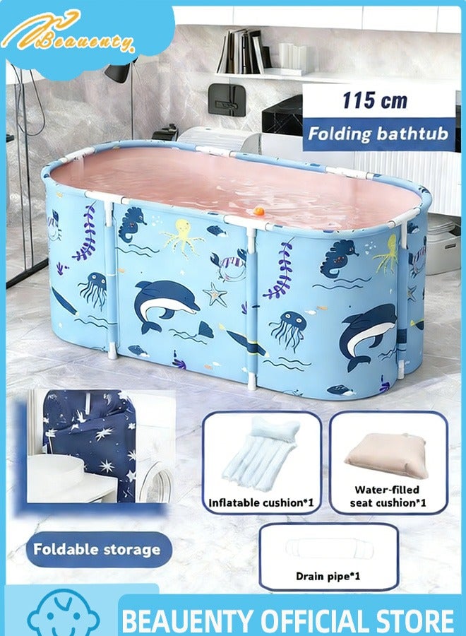 بيوينتي حوض استحمام محمول قابل للطي مقاوم للماء كبير متعدد الطبقات للاستخدام في حمامات الاستحمام، أحواض ثلج قابلة للطي غير قابلة للانتفاخ، أحواض استحمام عائلية (أزرق، 115*55*50 سم) - Image 1